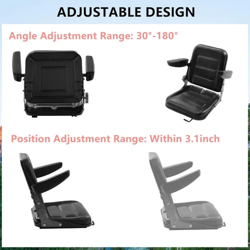 Miniatura 3 de Gdrasuya10 Asiento universal de tractor, negro, respaldo ajustable (30-180), puntos de masaje, material de PVC, compatible con la mayoría