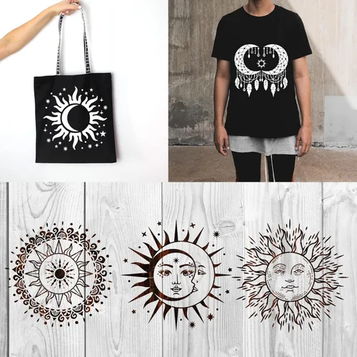 Miniatura 9 de 9 plantillas grandes de mandala de sol y luna, plantillas de pintura para manualidades, plantillas reutilizables, plantillas celestiales