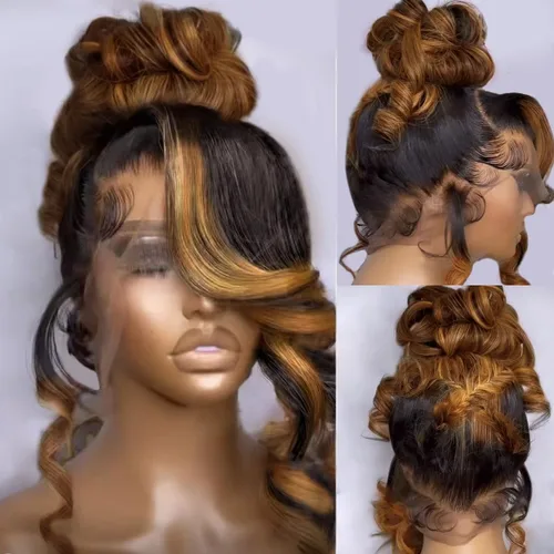 Miniatura 32 de BAIICS Pelucas de cabello humano rubio miel con encaje frontal transparente HD de 13 x 6 pulgadas, peluca frontal de encaje transparente HD 12A