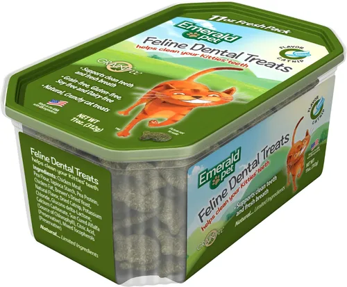 Miniatura 4 de Emerald Pet Golosinas dentales para gatos sin granos con hierba gatera, golosinas dentales naturales crujientes para gatos para limpiar los dientes