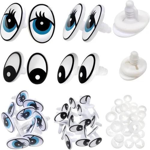 TOAOB - Juego de 30 ojos de seguridad de plástico, ojos negros y azules, 0.512 x 0.748 in, 0.669 x 0.984 in, ojos de seguridad para muñecas, con