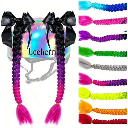 Miniatura 10 de Extensión de cola de caballo para niñas con ventosa para casco, 2 piezas, accesorios para casco con lazo, coletas para casco de motocicleta
