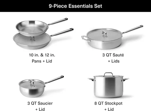 Miniatura 2 de Misen Juego de utensilios de cocina de acero inoxidable de 5 capas - Versátil, apto para lavavajillas - Set de 9 piezas - Sartén de 10", sartén