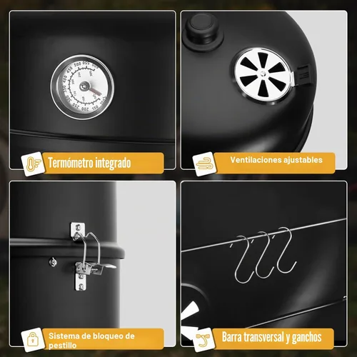 Miniatura 5 de Ahumador de carbón para carne: Parrillas de carbón para barbacoa 4 en 1 resistentes de 16 pulgadas - Combo de parrilla vertical para ahumar barbacoa