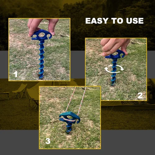 Miniatura 4 de Estacas para Tienda de Campaña Anclajes de Tierra Atornillables, Paquete de 10 Estacas de Arena para Playa de 9.4 Pulgadas Resistentes Clavijas