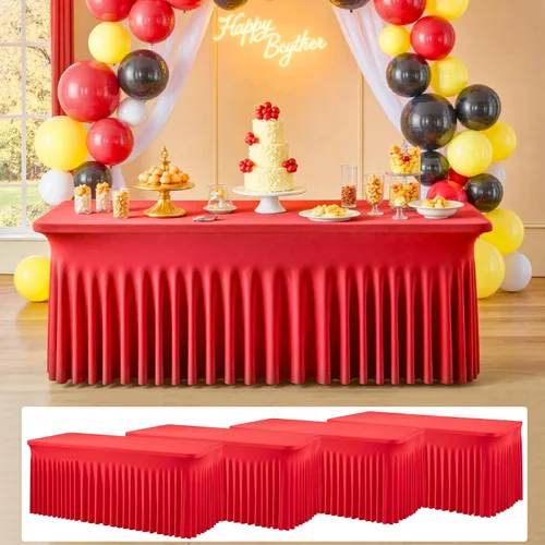 Miniatura 54 de Paquete de 2 manteles de elastano azul bebé de 6 pies con falda de mesa con volantes, manteles ajustables elásticos sin arrugas para mesas