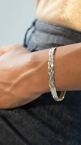 Miniatura 2 de MiaBella Tri-Color 18K Gold Over 925 Sterling Silver Italian 6-Strand 7mm Braided Herringbone Chain Bracelet for Women Teen Girls Made in Italy