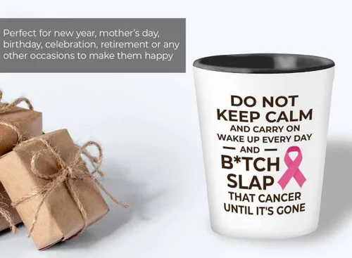 Miniatura 5 de Vaso de chupito contra el cáncer de 1.5 oz – Btch Slap That Cancer – Regalo de condolencias para el cáncer de mama Mujer fuerte Apoyo Quimioterapia