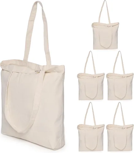 Bolsas de lona de Koolmox, Bolsas de lona de algodón en blanco de gran resistencia con fondo plano, 6 piezas, Beige