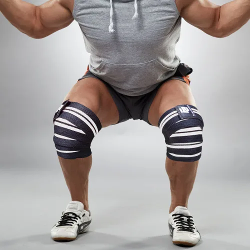 Miniatura 8 de Fit Active Sports Rodilleras para levantamiento de pesas, correas elásticas de soporte de rodilla de 72 pulgadas con cierre de gancho y bucle Blanco