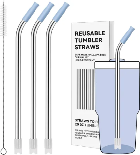 Miniatura 79 de Pajitas de metal rectas para vaso Stanley de 40 onzas, paquete de 3 popotes reutilizables de acero inoxidable con puntas de silicona y cepillo Gris