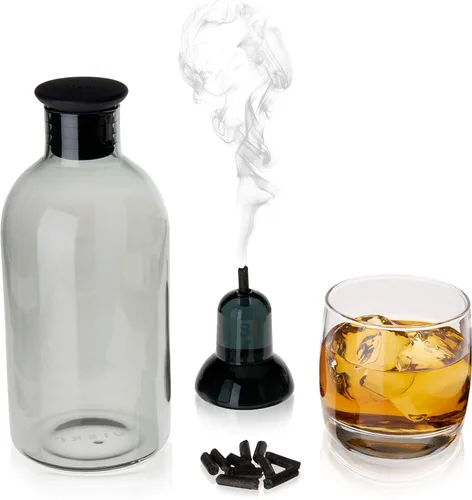 Viski Alchemi - Kit de cóctel ahumado, juego de ahumador de bebidas con soporte de vidrio para ahumar, jarra de infusor, tapón de silicona, pellets