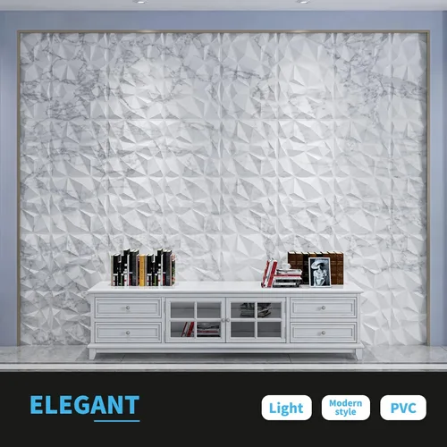 Miniatura 4 de Art3d Textures - Paneles de pared 3D con diseño de diamante de mármol blanco brillante para decoración de pared interior, paquete de 12 azulejos