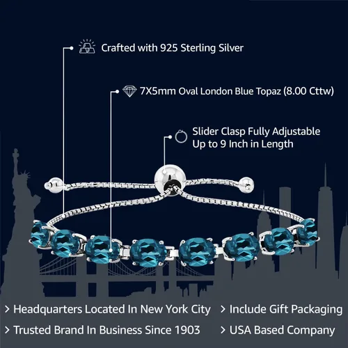 Miniatura 93 de Gem Stone King Pulsera de plata de ley 925 con piedra natal ovalada de 0.276 x 0.197 in para mujer, totalmente ajustable hasta 9 pulgadas