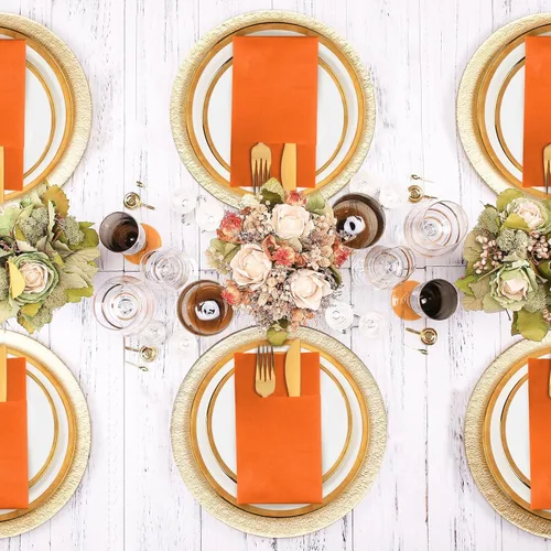 Miniatura 5 de KAMMAK Servilletas Desechables Paquete de 100 Servilletas de Papel Tipo Tela Naranja para Cena con Bolsillo Plegado Servilletas de Boda Toallas