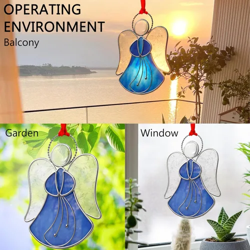 Miniatura 6 de Atrapasoles de Vidrio Emplomado para Ventanas Colgantes de Ángel Azul Adorno Personalizado de Metal Regalos Decorativos para Mamá Abuela Amiga