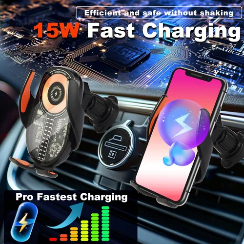 Miniatura 3 de Soporte inalámbrico para teléfono de automóvil de 15 W, sujeción de detección automática de 3 ejes, rotación de 360°, soporte de teléfono de carga