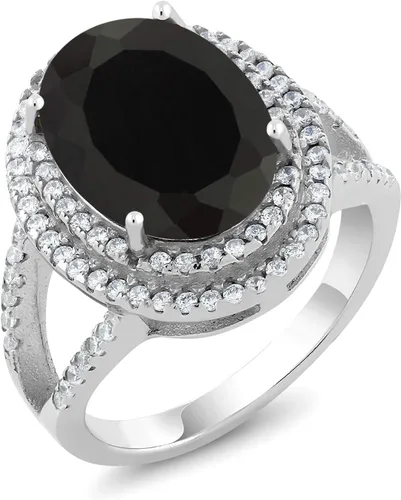 Miniatura 3 de Gem Stone King Anillo de plata de ley 925 con piedra natal ovalada de 0.55 x 0.39 pulgadas para mujer, anillo de compromiso de boda, aniversario