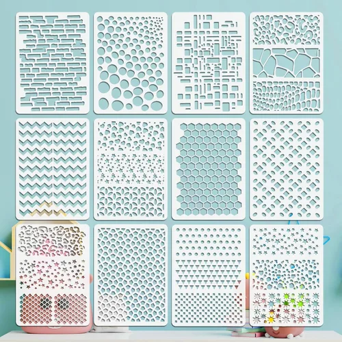 OOTSR 12 plantillas de pintura de dibujo, plantillas de dibujo para manualidades, reutilizables, plantillas de plástico para pintar sobre madera,