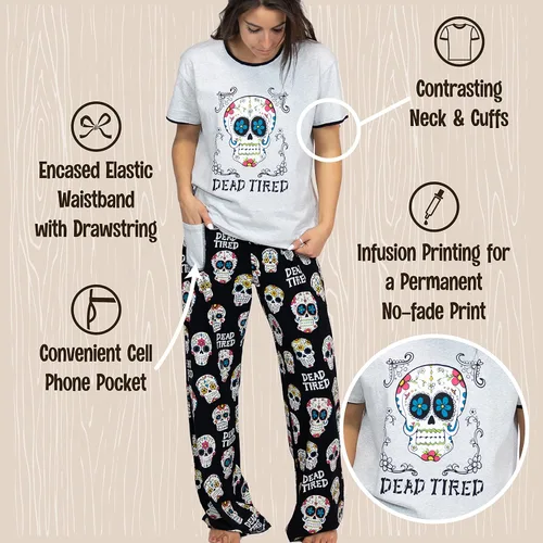 Miniatura 5 de Lazy One Conjunto de pijama para mujer, manga corta con bonitos estampados, ajuste relajado