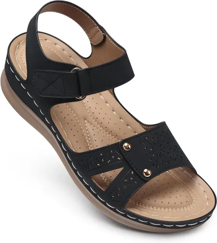 Sandalias planas de SHIBEVER para mujer elegantes: Sandalias planas cómodas para mujer con punta abierta, correa al tobillo, zapatos de caminar de