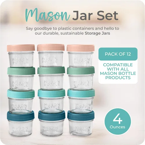 Miniatura 2 de Mason Bottle Tarros de almacenamiento de leche materna de 4 onzas (paquete de 12) – Recipientes de vidrio reutilizables para alimentos para bebés