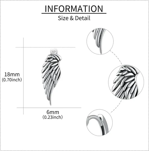 Miniatura 4 de JERWLI Aretes de ala de ángel de plata de ley 925 con alas de ángel demonio, aretes de gota para mujeres y hombres, Plata de ley, No es una piedra