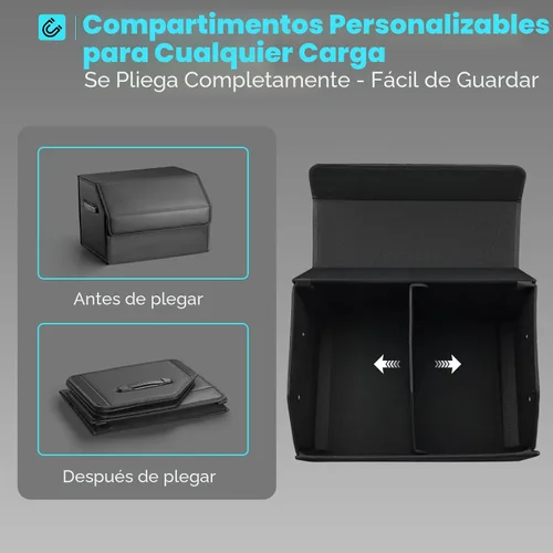 Miniatura 7 de Fyzeoty Organizadores de coche para maletero para SUV Sedán, caja de almacenamiento de cuero, tapa magnética, plegable y ajustable, 16.5 pulgadas