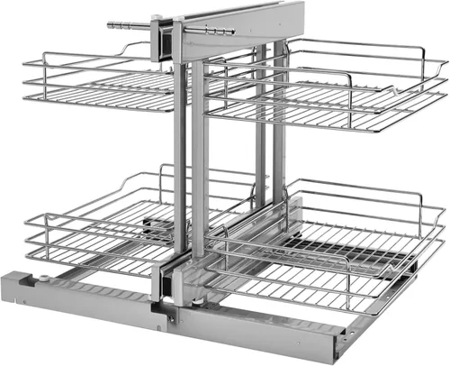 Rev-A-Shelf Organizador de estante extraíble de doble nivel para gabinetes de cocina o baño de esquina ciega con cierre suave, 15 pulgadas, 4