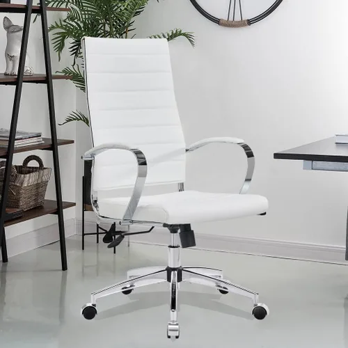 Miniatura 13 de Silla de oficina ergonómica, silla de escritorio giratoria ajustable con reposabrazos en cuero vegano, silla de respaldo alto para soporte lumbar