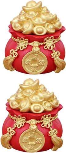 LIFKOME 2 unids Lucky Money Bag Decoración Chino Tesoro Cuenca Bolsa de Dinero Estatua de Decoración de Pastel de Riqueza Como se muestra en la