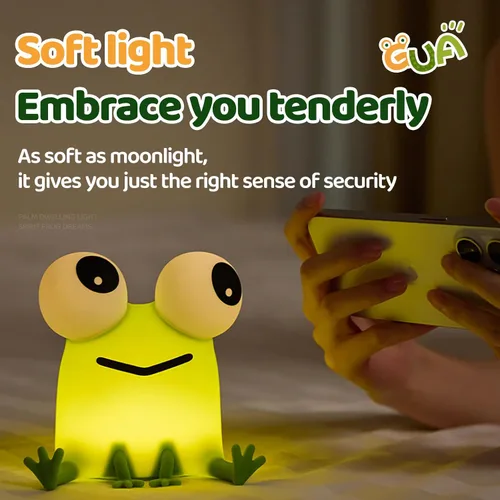Miniatura 2 de Luz nocturna de rana para niños, bonita luz nocturna de silicona regulable para guardería, lámpara de noche recargable, regalos creativos portátiles