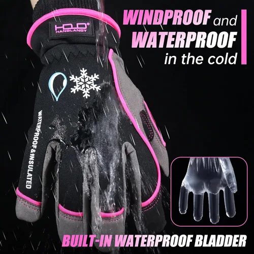 Miniatura 2 de HANDLANDY Winter Work Gloves, 3M Thinsulate Waterproof Insulated Glove for Men Women Rosa