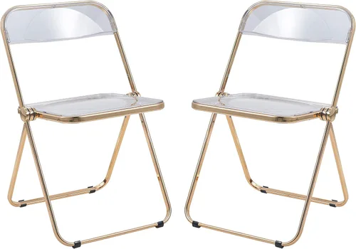 Miniatura 20 de LeisureMod Juego de 2 sillas plegables modernas de acrílico transparente Silla de escritorio con marco de metal dorado Cómoda silla decorativa