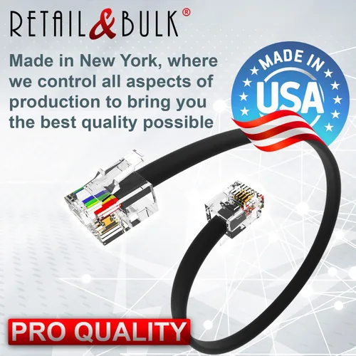 Miniatura 7 de Paquete de 2 cables telefónicos de 3 pulgadas, grado profesional, fabricado en Estados Unidos, enchufes RJ11 macho 6P4C con contactos dorados de 50