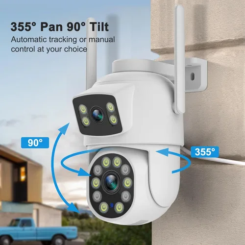 Miniatura 3 de Cámara de seguridad para exteriores de doble lente 2K, panorámica/inclinación de 360°, cámaras de enlace inalámbrico WiFi 2.4G para seguridad