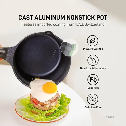 Miniatura 4 de BUYDEEM Sartén antiadherente de aluminio fundido, sartén de leche de calor rápido y uniforme con tapa de vidrio, compatible con todas las estufas