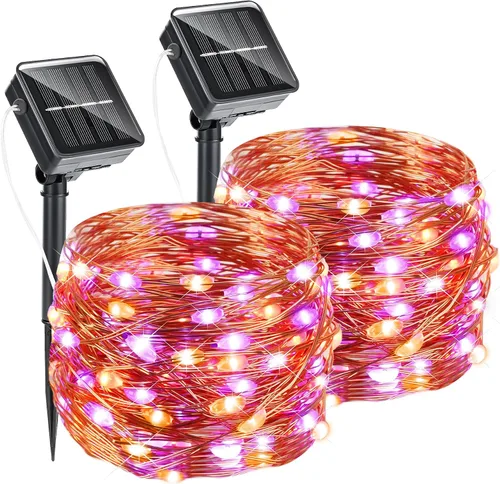 Miniatura 11 de Twinkle Star Paquete de 2 guirnaldas de 240 luces LED alimentadas por energía solar, para decoración de exteriores e interiores, de navidad, total