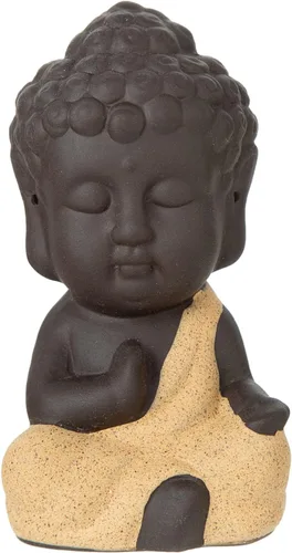 Miniatura 12 de FENGSHUI-CAISHEN Estatua de Little Buddha, figura de Buda bebé, arcilla hecha a mano para meditar decoración de escritorio zen para interiores Rojo