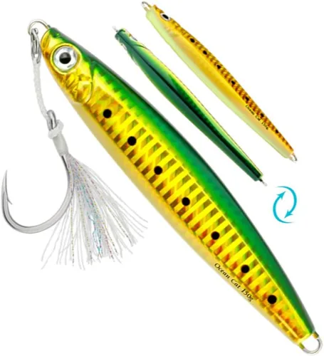 Miniatura 14 de OCEAN CAT Señuelos de pesca con jigging de paso lento, kit de plantillas brillantes para pesca en agua salada con ayuda de anzuelo lento, anzuelo