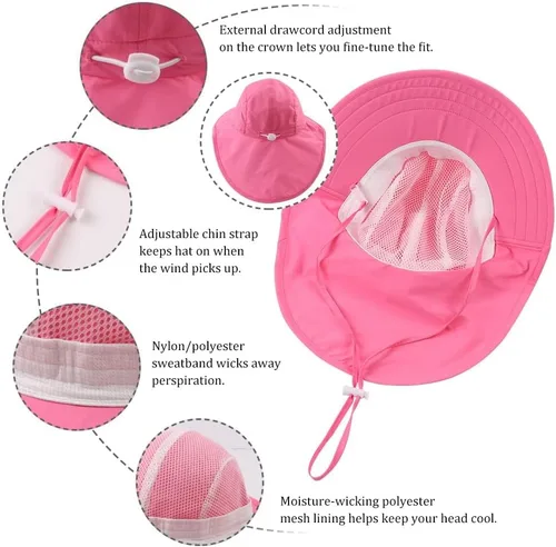 Miniatura 54 de Sombrero de verano para niños pequeños con solapa para el cuello, impermeable, sombrero de natación para niños, protección UV, sombrero de playa