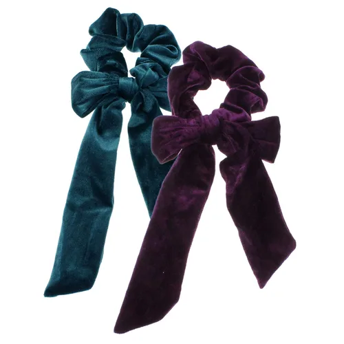 Miniatura 8 de My Lello 2pcs Velvet Long Tail Bow Hair Scrunchies Variedad Negro/Rojo