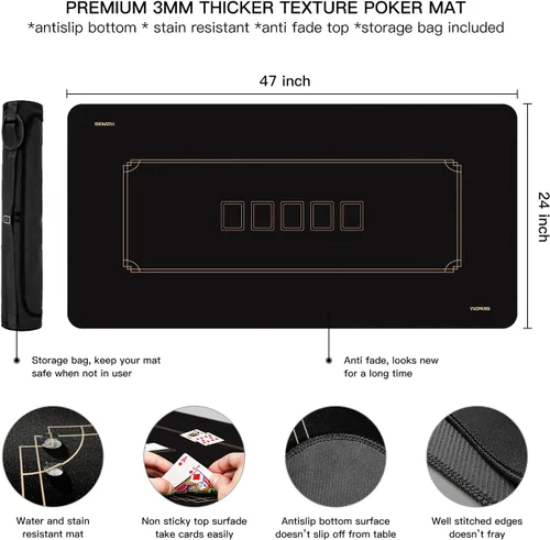 Miniatura 6 de YUZPKRSI Texas Hold'em - Tapete de póquer para 6 jugadores, repelente al agua, portátil, con bolsas de transporte gruesas para juegos de póquer, 47