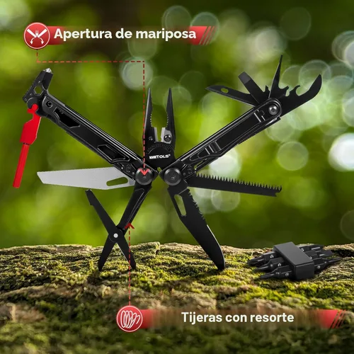 Miniatura 8 de WETOLS Multiherramienta con cuchillo de bolsillo, alicates de punta de aguja de acero inoxidable 27 en 1 con destornilladores, herramienta multiusos