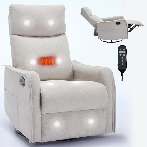 Kurhwyss Mecedora reclinable con calor y masaje, mecedora giratoria con respaldo reclinable y reposapiés, mecedoras para habitación de bebé, sala de