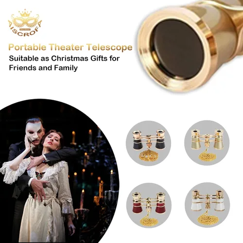 Miniatura 6 de Gafas de ópera de 3 x 25 pulgadas, mini binoculares compactos, ligeros, con cadena para adultos, niños, mujeres, en concierto musical