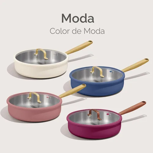 Miniatura 5 de CAROTE Sartén de acero inoxidable de 10 pulgadas con tapa, capa exterior de cerámica, no tóxica, calefacción uniforme, apta para horno, inducción