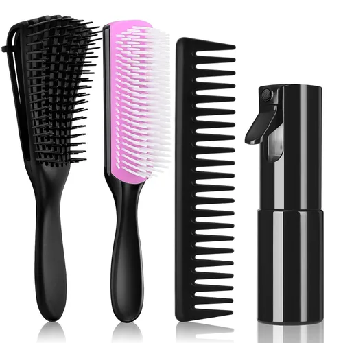 Hommtina Juego de cepillos desenredantes con botella de spray para cabello rizado, juego de cepillos para botellas para mujeres y niños (3 unidades,