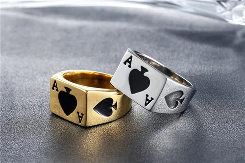 Miniatura 4 de Anillo de acero inoxidable JAJAFOOK para hombre, póquer, negro plateado, tamaños 6 14