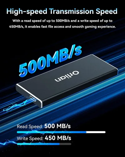 Miniatura 3 de Orlian Unidad de estado sólido SSD portátil externa de 250 GB USB 3.1 Gen 2 de hasta 500 MB/s de alta velocidad para teléfono, Windows, Android, PC